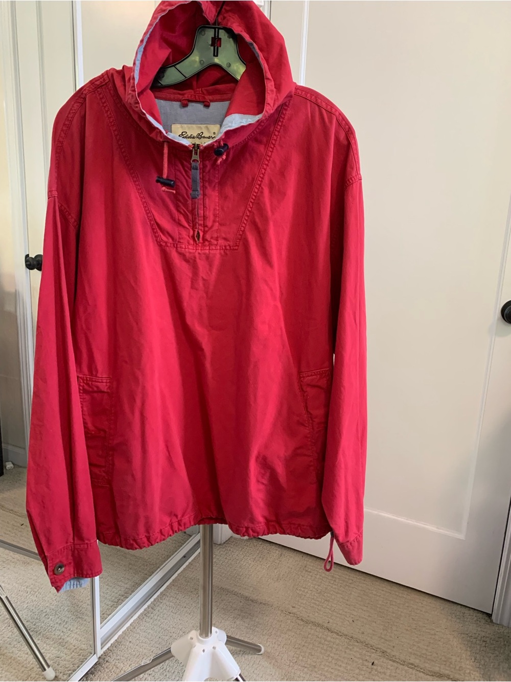 Eddie Bauer Red Hooded Pullover Jacket - Men's Lightweight Anorak, XL